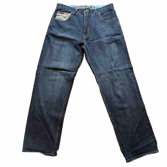 Mens Y2K Embroidered LRG Jeans Dark Wash‎ Blue 40 Waist 40x34 Deep Pockets - Picture 1 of 7